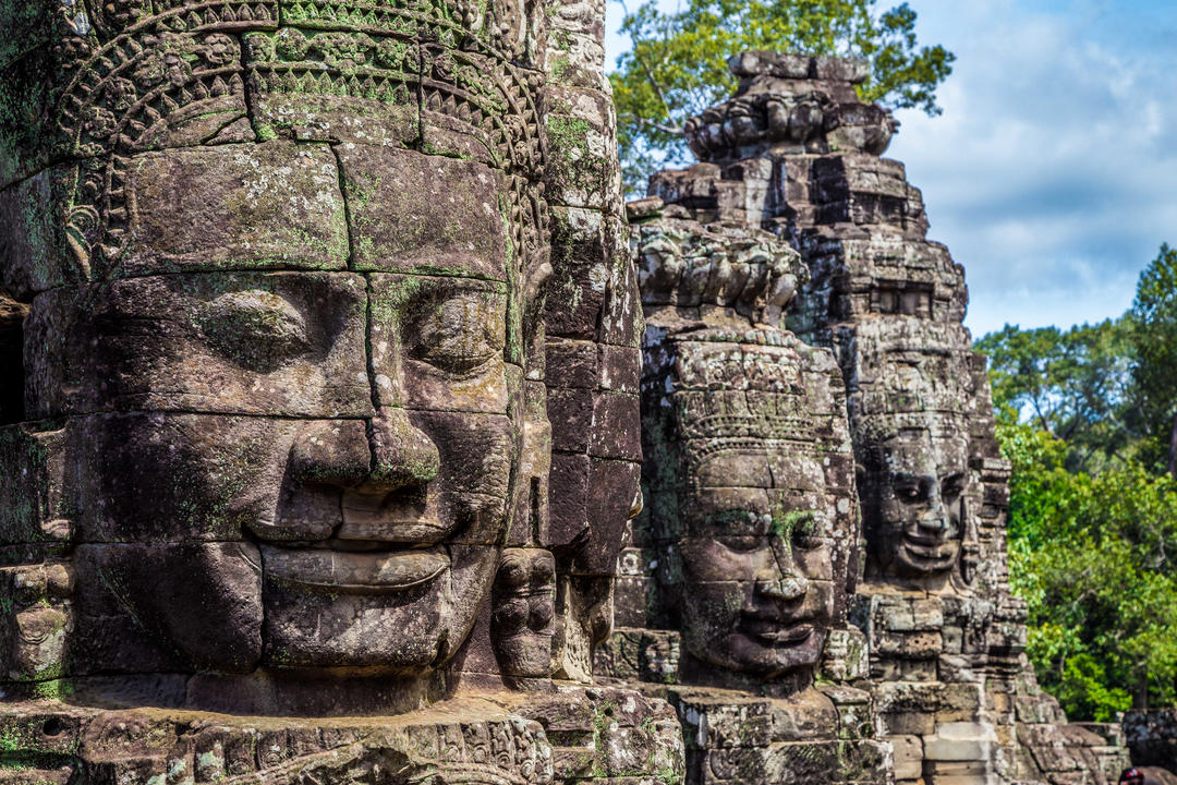 Bayon Temple stone faces in Angkor Thom Siem Reap